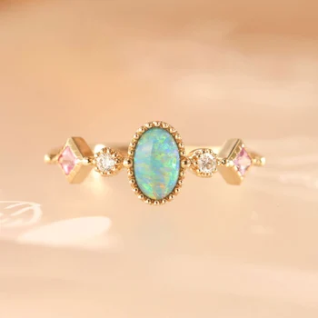 S925 сребро цветен скъпоценен камък с овална форма розов кристал пръстени за жени леки луксозни отваряне на романтична ярки бижута