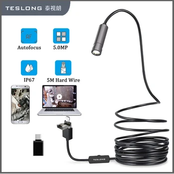 TESLONG 5.0 MP камера, 3 в 1 USB ендоскоп помещение 2594x1944 P IP67 Автофокус Промишлен Бороскоп е Твърда Тел Инспектиращата камера Автофокус