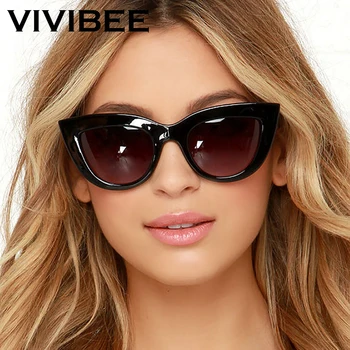 VIVIBEE Trends Слънчеви Очила за Момичета с Кошачьим Око 2021, Vintage Слънчеви Очила за Жени, Дизайнерски Марка, Луксозни Дамски Черни Нюанси