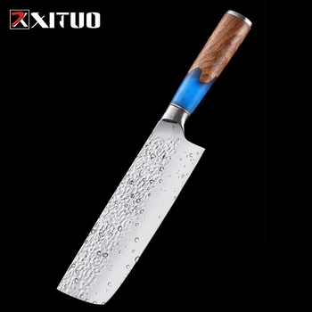 XITUO 5Cr15 Mov Чук Модел с Кухненски Малък Кухненски Нож Супер Бърз Остър Здрав готвач Специални Ножове Син Цвят Смола на Дърво