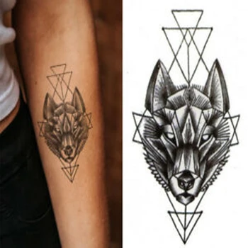 Геометрични стръмни временни татуировки етикети черен вълк мъжки и женски линия минималистичные етикети за боди-арт водоустойчив нов дизайн